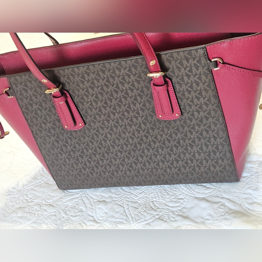 Michael Kors Burgundy and Gray Tote Bag - Picture 3 of 11